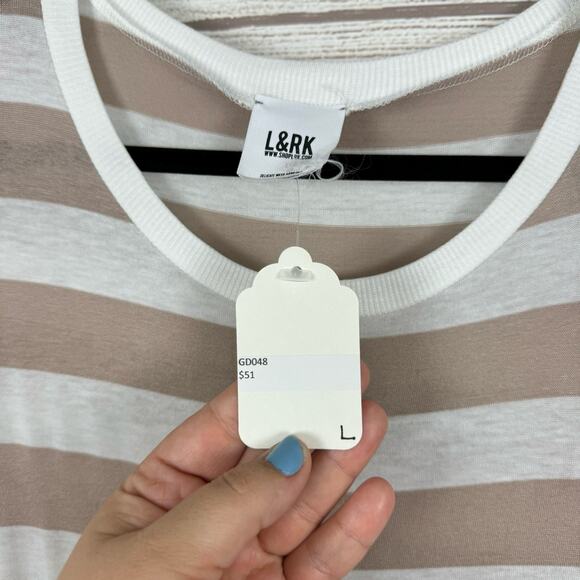 L&RK Women's Tan & White Striped Lightweight Midi Sleeveless Dress Size Large - Picture 4 of 9
